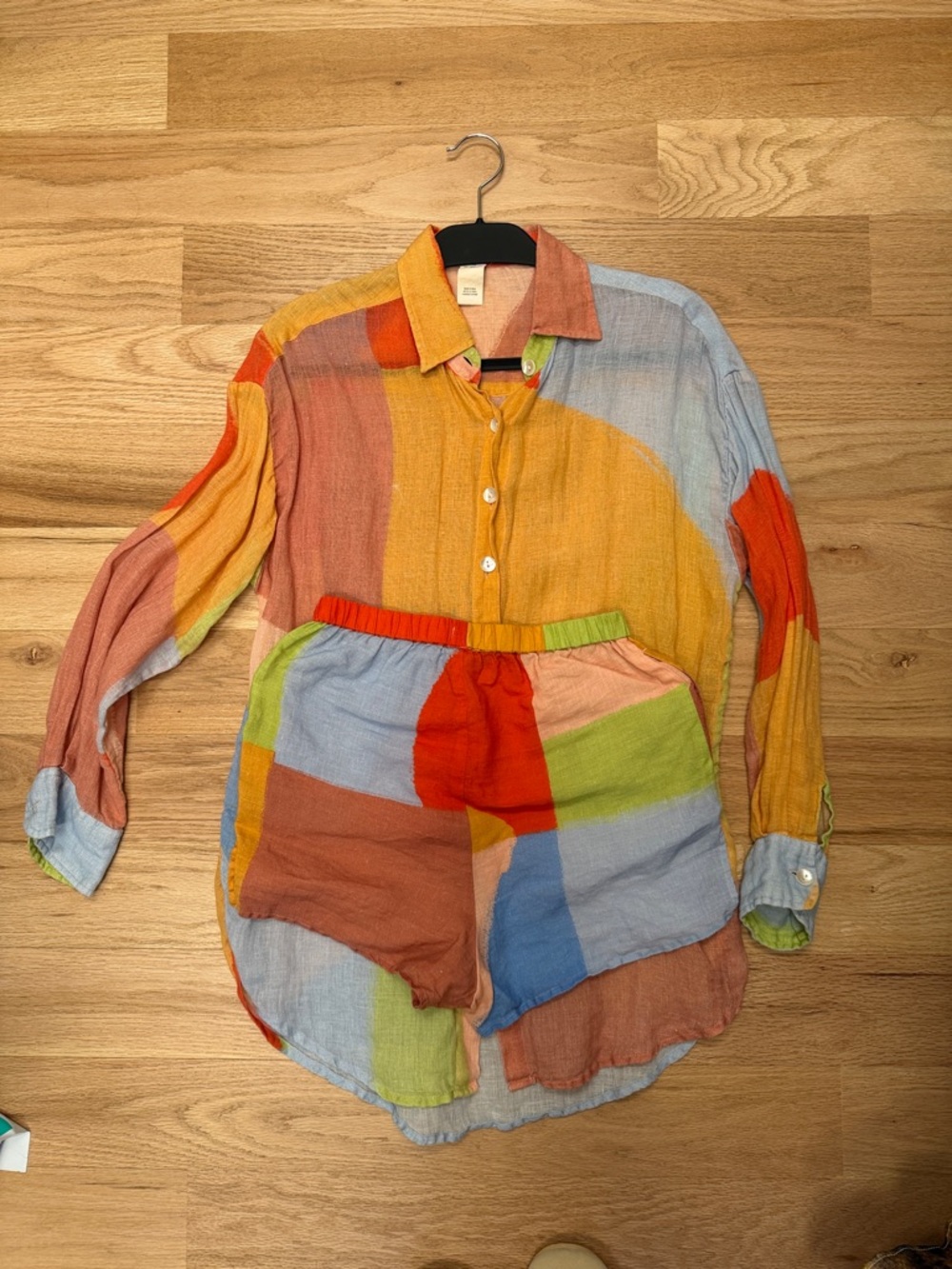 Vitamin A Colorblock coverup linen Button-Up Shirt with Matching Shorts